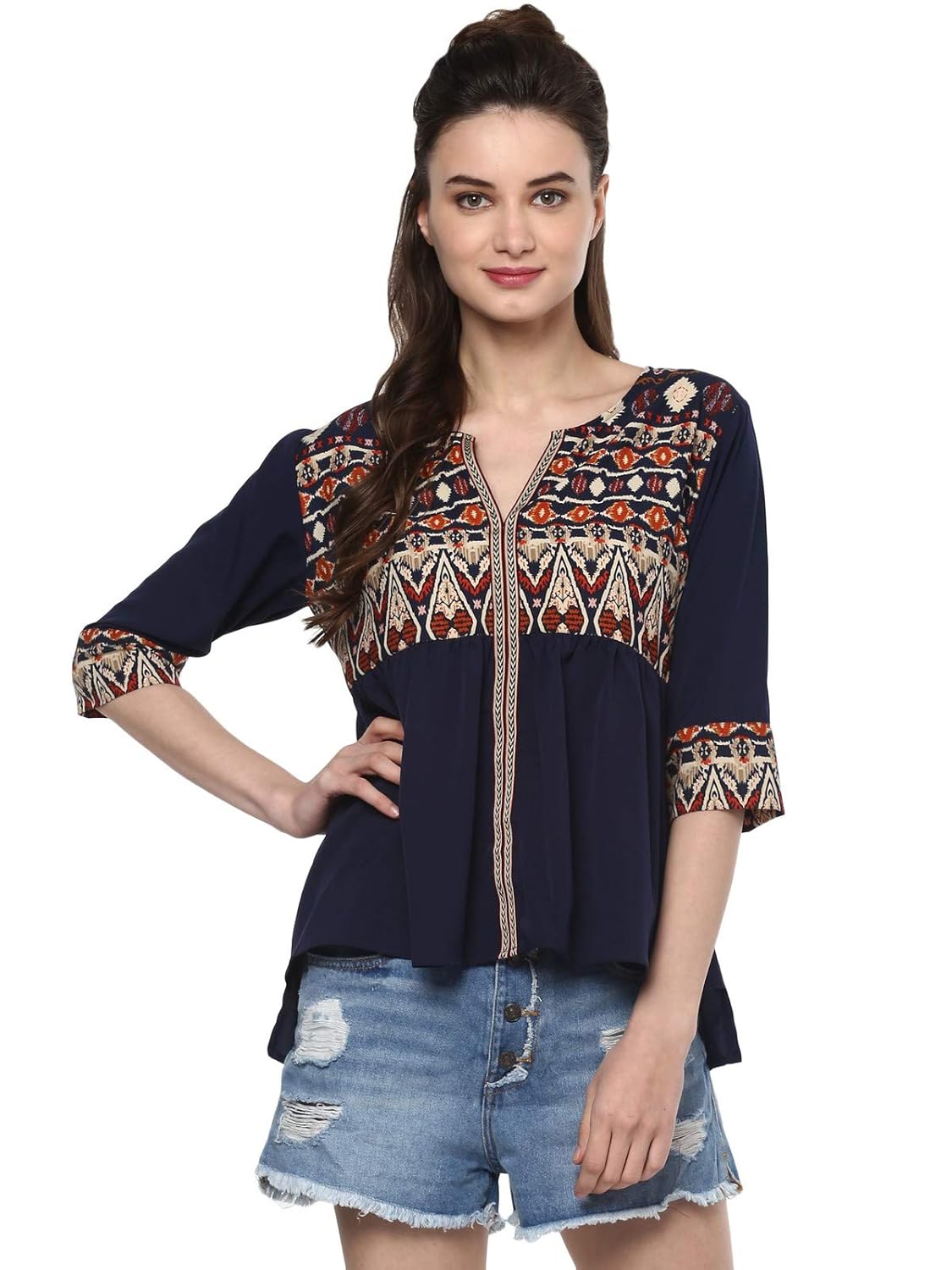 Pannkh Women's Top (PKT5150-M_Navy Blue_Medium) by Prixsa.com