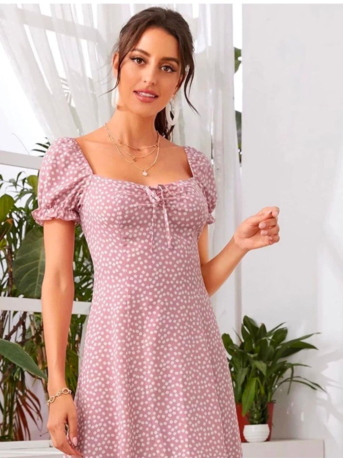 Dream Beauty Fashion Women's Polyester Printed A-line Square Neck Half Sleeve Knee-Long Dress (Dress Momo) by Prixsa.com - Image 4