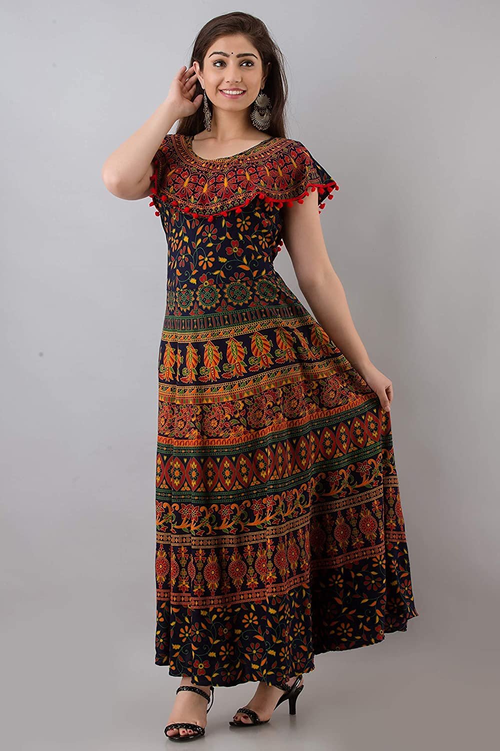 HAWAMAHAL Women's Maxi A-Line Dress (PFJD0005-NN_Dark Green-2nd_2XL) by Prixsa.com - Image 4