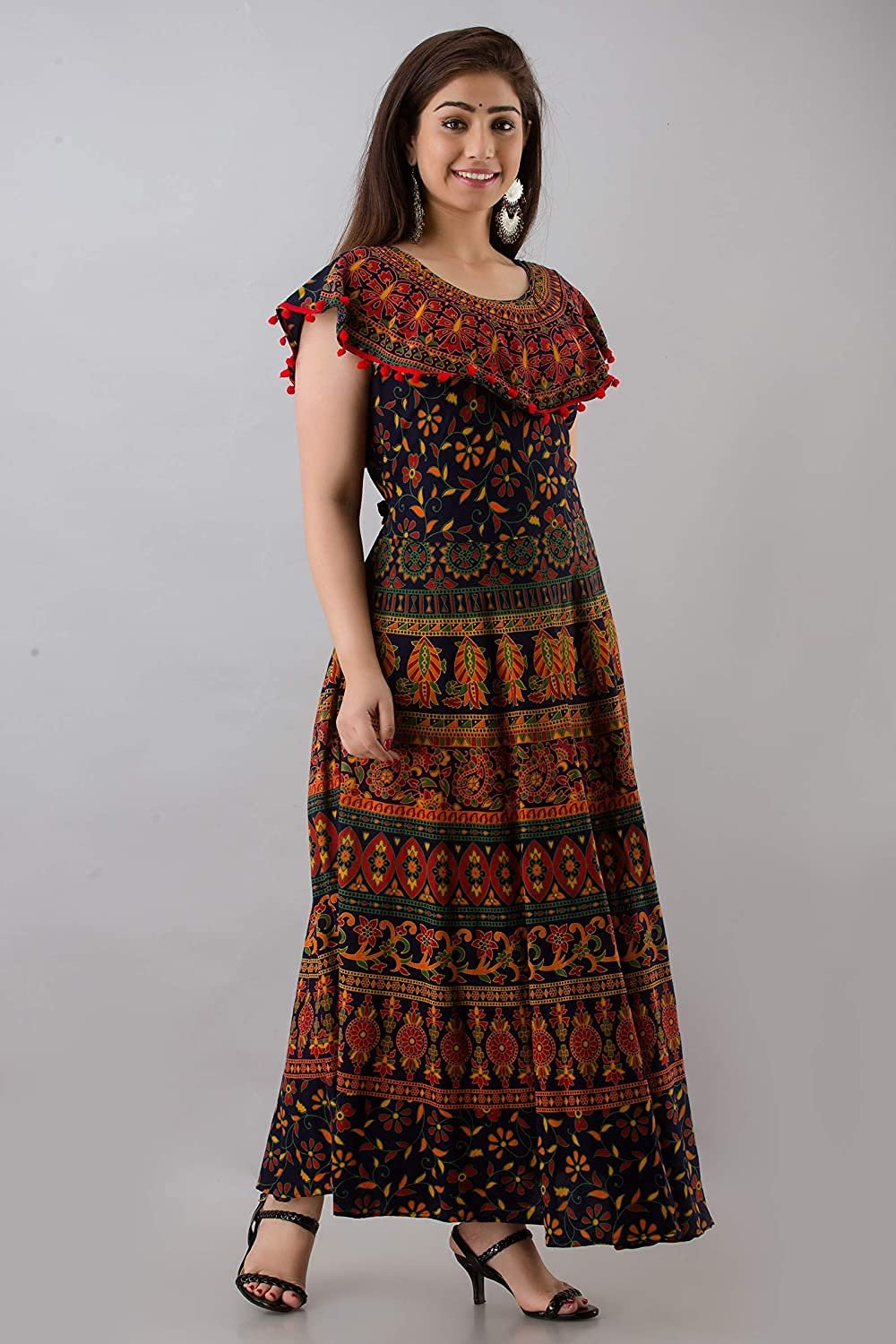 HAWAMAHAL Women's Maxi A-Line Dress (PFJD0005-NN_Dark Green-2nd_2XL) by Prixsa.com - Image 3