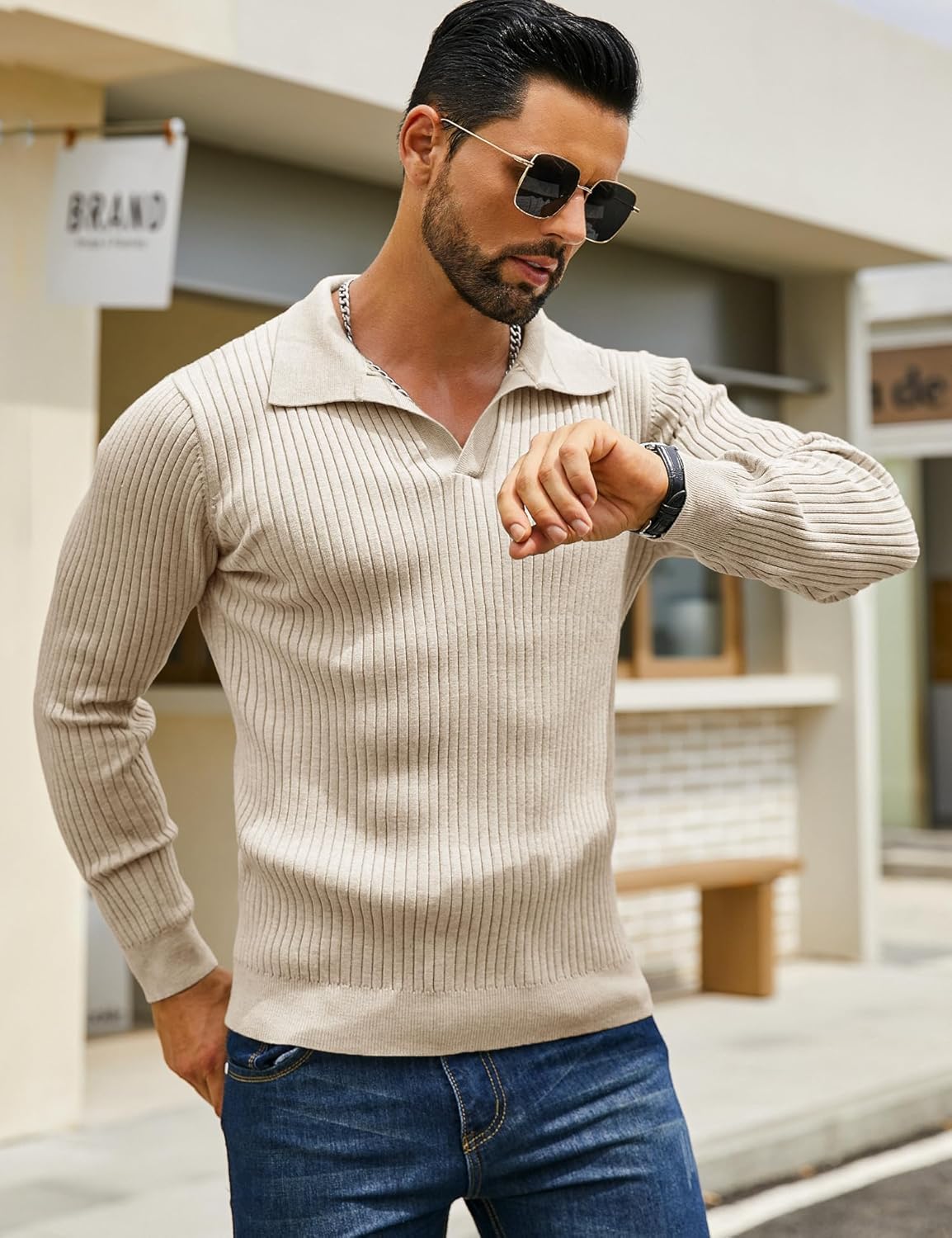 DENIMHOLIC Men's Cotton Full Sleeve Collar Polo Sweater for Men, Rib Knitted Sweaters for Men Winter, by Prixsa.com - Image 3