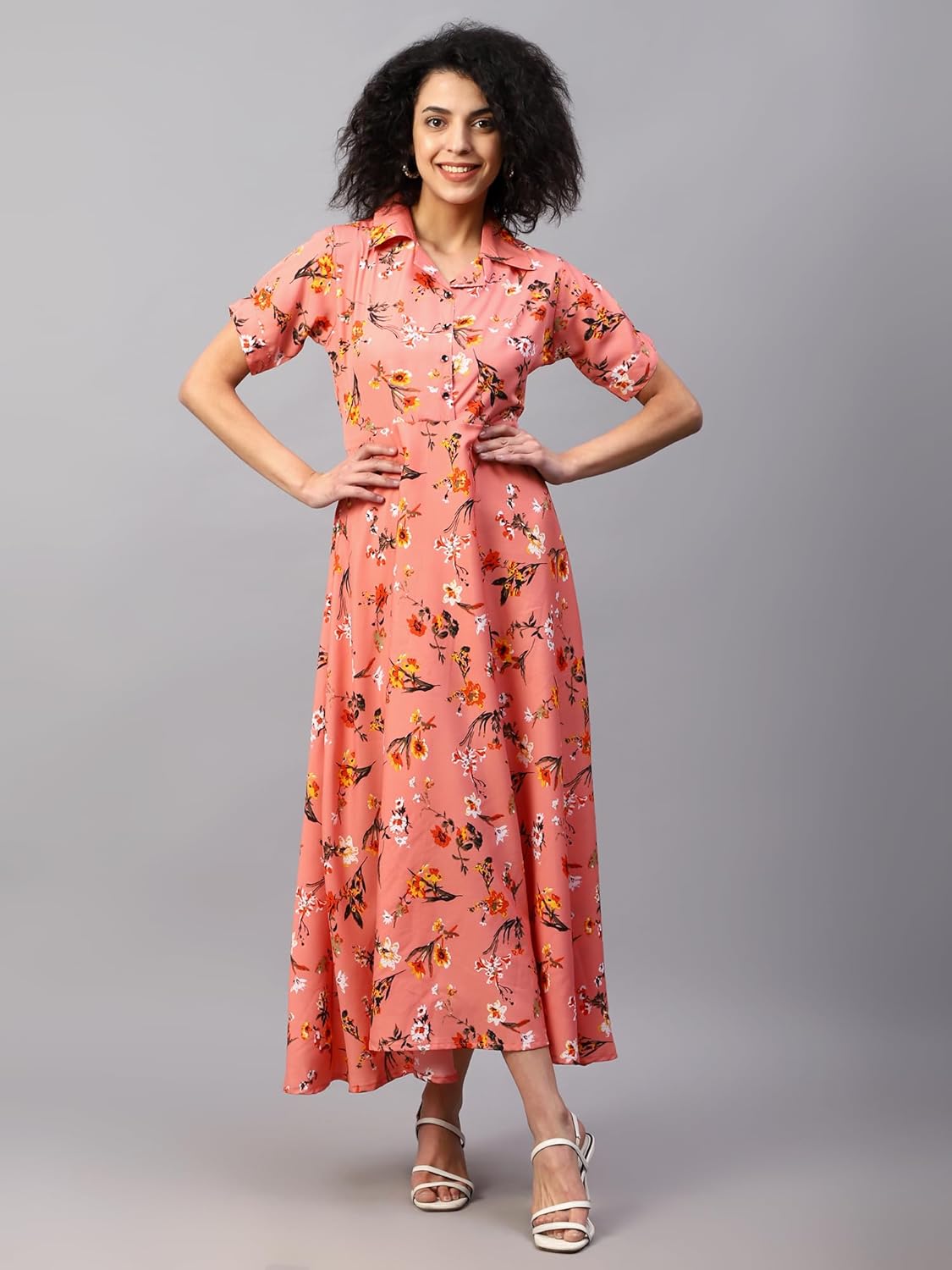 ELVORA Floral Print Women's Maxi Shirt Dress by Prixsa.com - Image 3