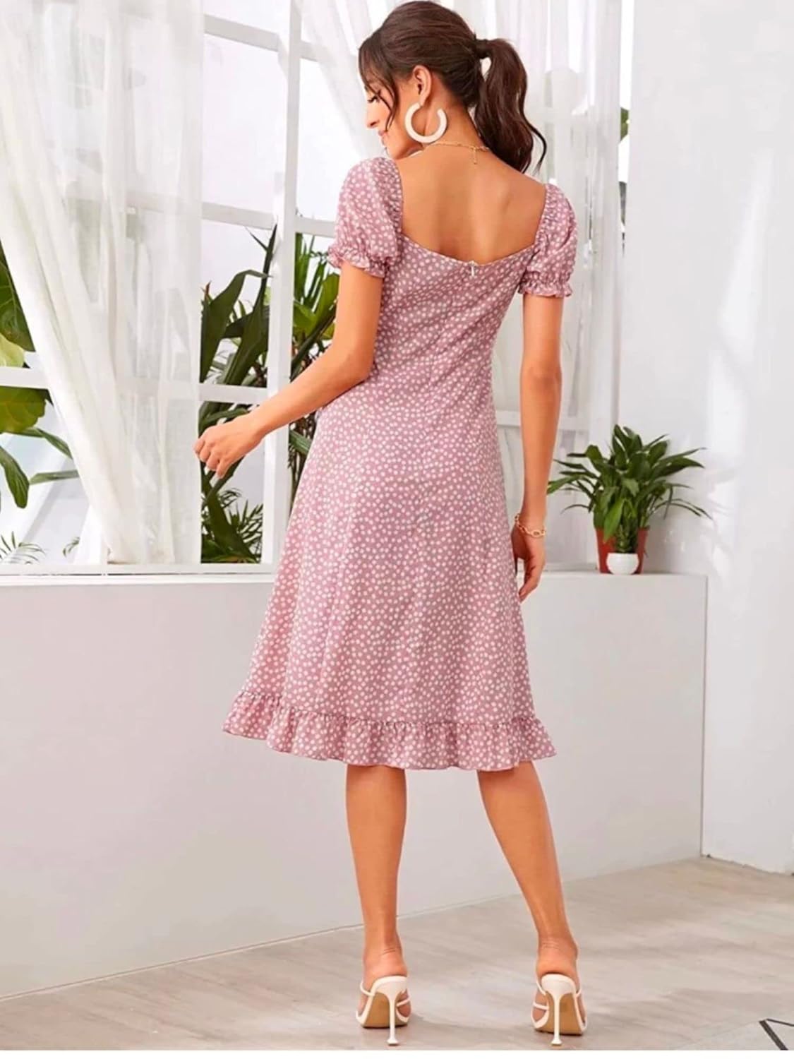 Dream Beauty Fashion Women's Polyester Printed A-line Square Neck Half Sleeve Knee-Long Dress (Dress Momo) by Prixsa.com - Image 7