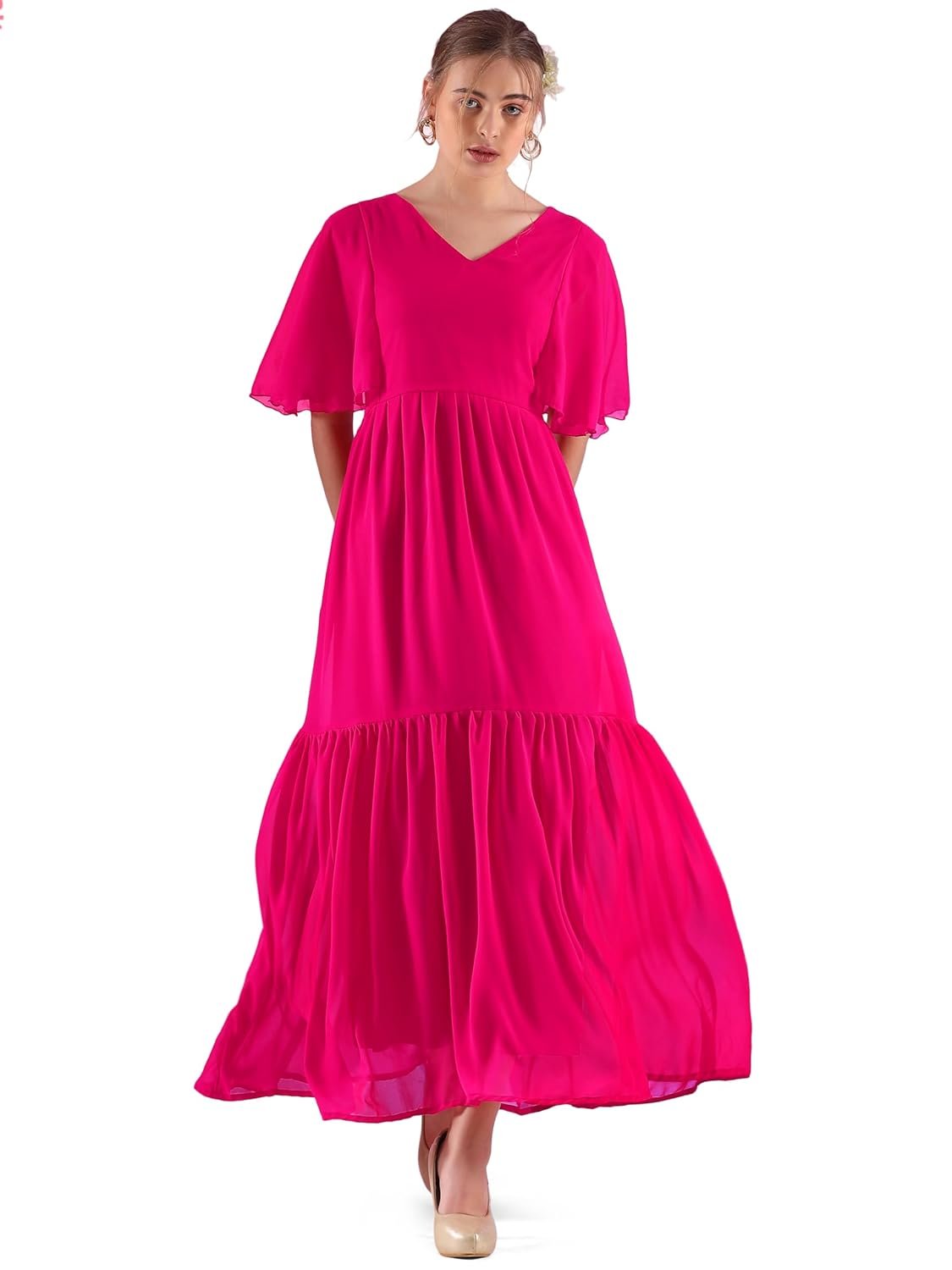 Sheetal Associates Women's Georgette Solid Casual Maxi Fit and Flare Dress by Prixsa.com