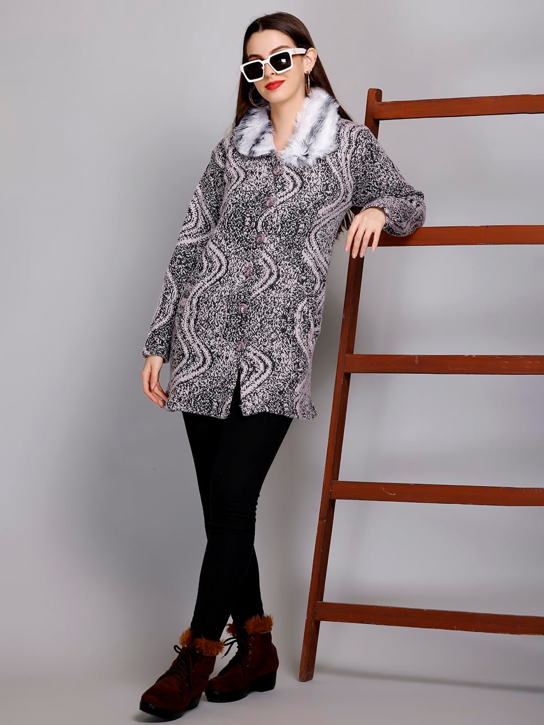 eWools Women's winterwear Woolen Fur Collar Cardigan Sweater by Prixsa.com - Image 5