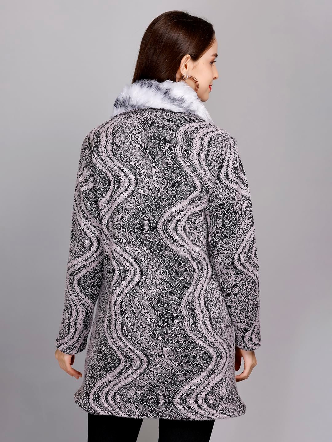 eWools Women's winterwear Woolen Fur Collar Cardigan Sweater by Prixsa.com - Image 2