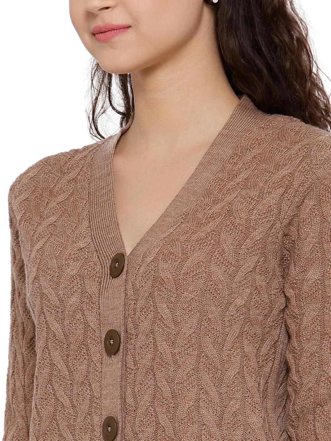 Kalt Women Full Sleeves Cable Button Acrylic V-Neck Sweater by Prixsa.com - Image 4