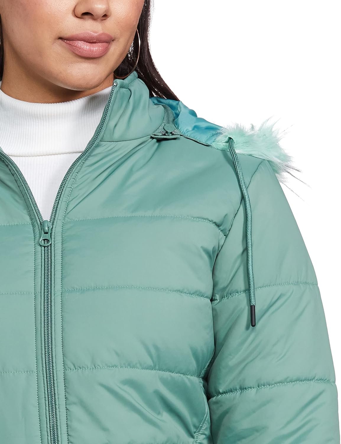 Qube By Fort Collins Women's Long-Length- Nylon Bomber Jacket with Detachable Hood Stylish Winterwear for All-Day Comfort by Prixsa.com - Image 4