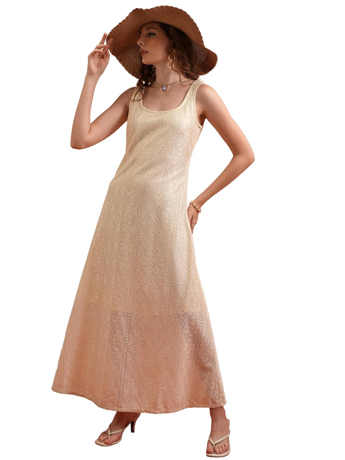 Tokyo Talkies Women's Sleeveless Round Neck Self Design Dresses | Stylish| Casual by Prixsa.com