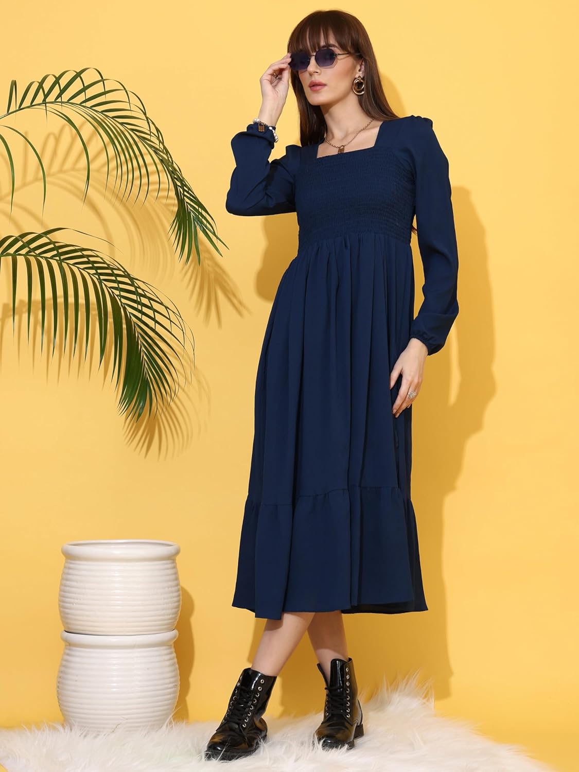 Sheetal Associates Women's Casual Full Sleeve Crepe Fit & Flare Dress | Comfortable Relaxed Fit Summer Party Dress by Prixsa.com - Image 6