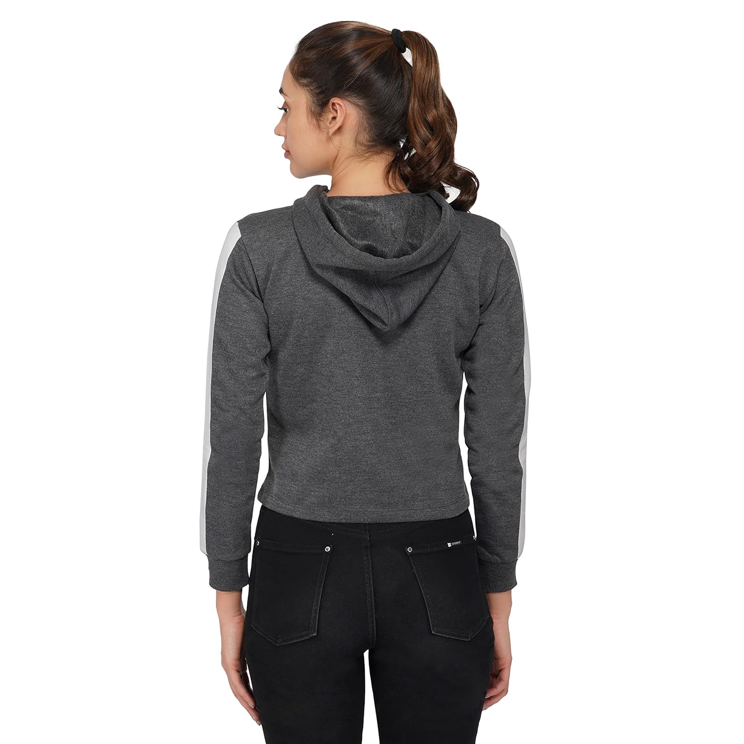 Imperative Women's Cotton Blend Grey Printed Hooded Sweatshirt Size-M by Prixsa.com - Image 3
