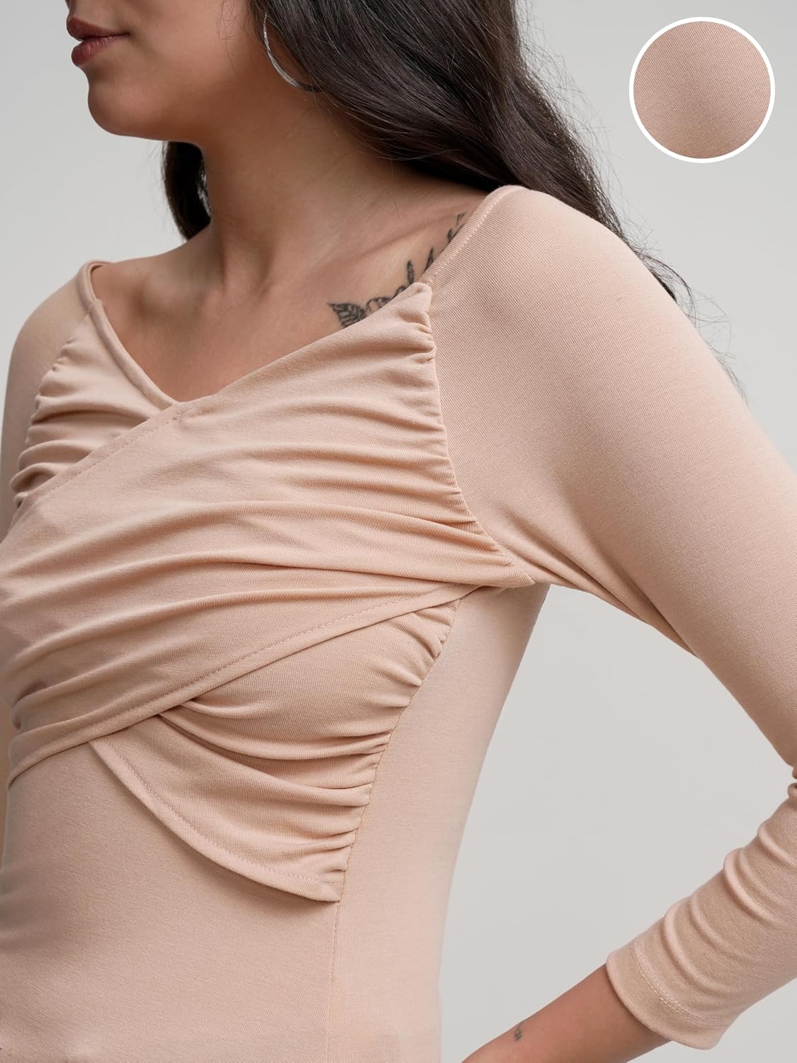 Tokyo Talkies Women's Round Neck Full Sleeve Regular Top with Wrap Gather | Stylish & Comfortable | Perfect for Casual & Day Outings | Tops for Woman | Women Tops | Stylish Top by Prixsa.com - Image 8