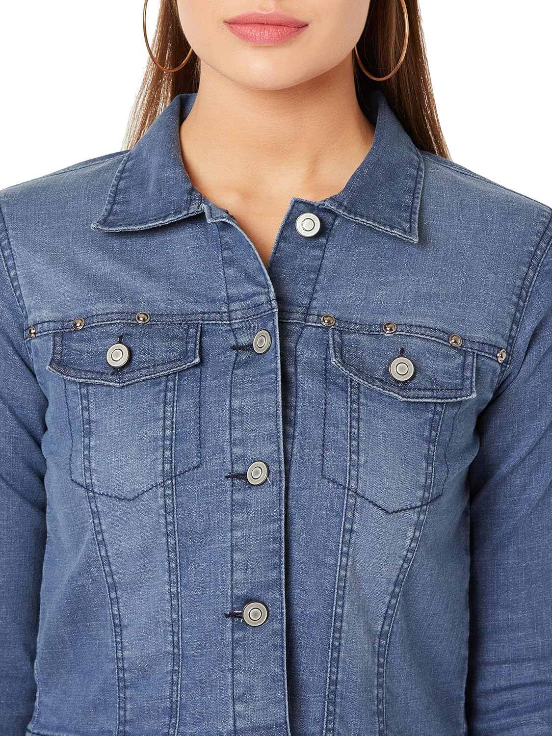 Miss Chase Women's Navy Blue Crop Denim Jacket by Prixsa.com - Image 5