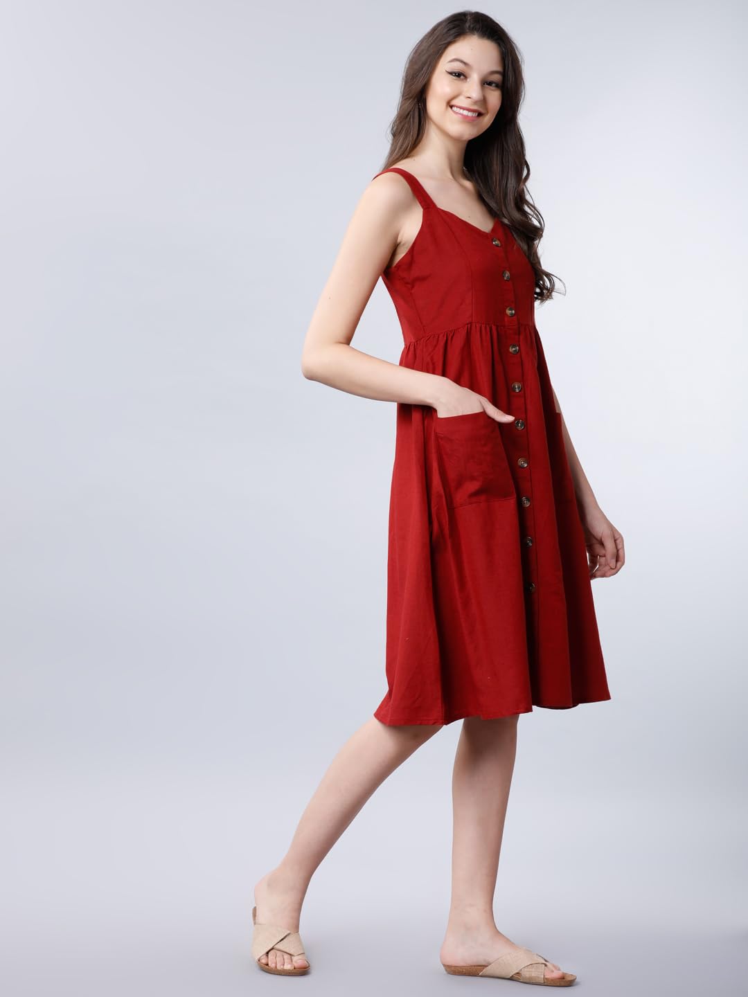 Tokyo Talkies Women's Sleeveless Shoulder Straps Solid Dresses | Stylish| Casual by Prixsa.com - Image 5