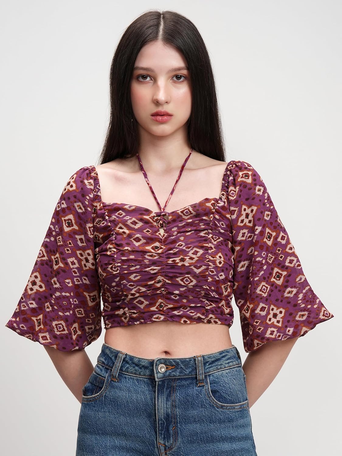 Tokyo Talkies Women's Floral Printfitted Crop Top | Short Puff Sleeves | Chic & Feminine & Square Neck | Tops for Woman | Women Tops | Women Crop Top by Prixsa.com - Image 5