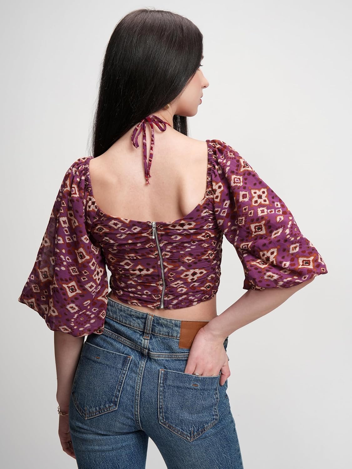 Tokyo Talkies Women's Floral Printfitted Crop Top | Short Puff Sleeves | Chic & Feminine & Square Neck | Tops for Woman | Women Tops | Women Crop Top by Prixsa.com - Image 6