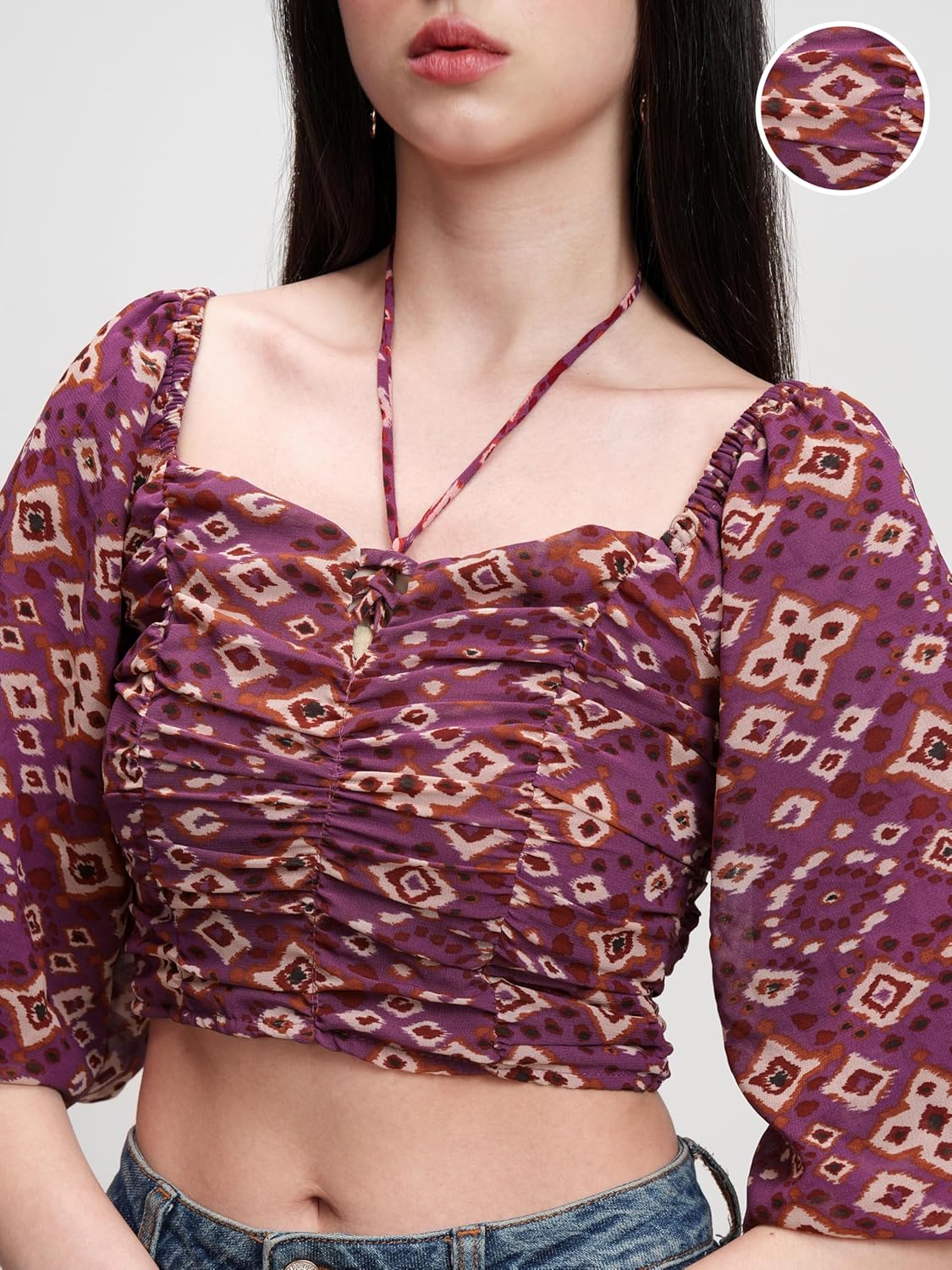 Tokyo Talkies Women's Floral Printfitted Crop Top | Short Puff Sleeves | Chic & Feminine & Square Neck | Tops for Woman | Women Tops | Women Crop Top by Prixsa.com - Image 8