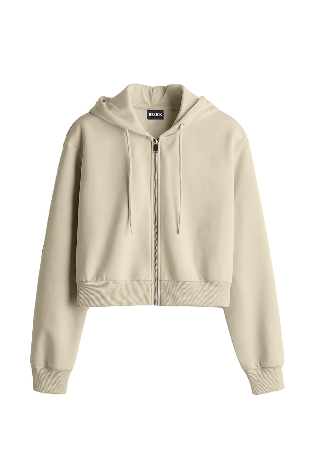 Besick Winter Wear Cotton Oversized Baggy Plain Drop Shoulder Hooded Neck Zip Up Crop Zipper For Women by Prixsa.com - Image 3