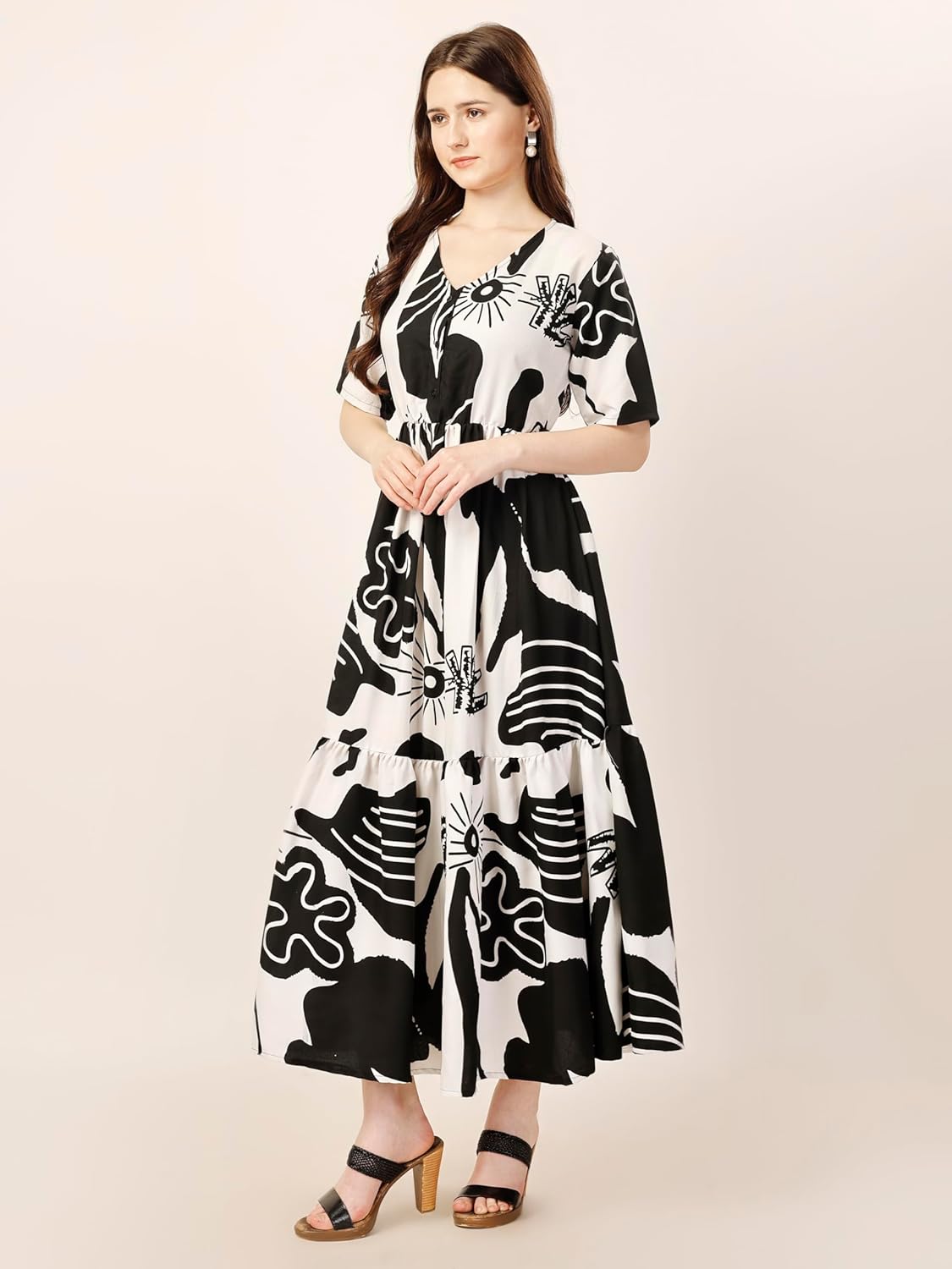 Fashfun Women's Printed Tiered Dress with V-Neck by Prixsa.com - Image 4