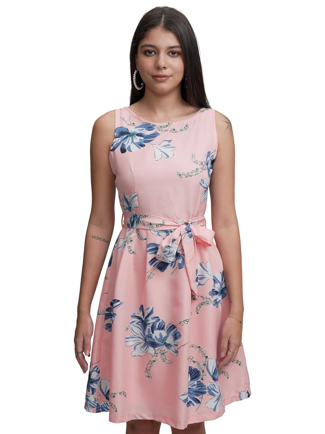 Tokyo Talkies Womens Floral Mini Flared Dress | Sleeveless with Belt& Playful Silhouette | Chic & Effortlessly Feminine| Stylish by Prixsa.com