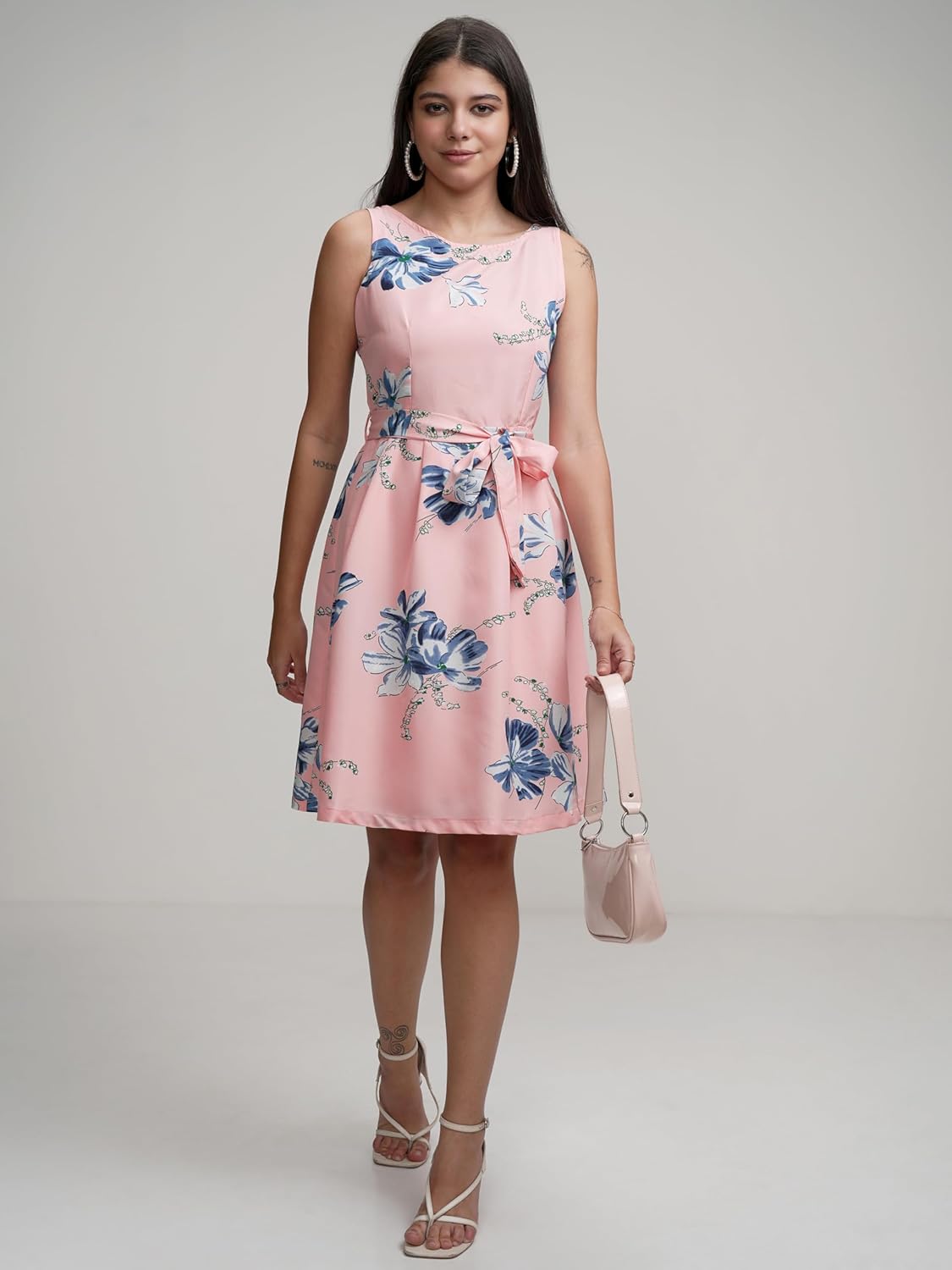Tokyo Talkies Womens Floral Mini Flared Dress | Sleeveless with Belt& Playful Silhouette | Chic & Effortlessly Feminine| Stylish by Prixsa.com - Image 2