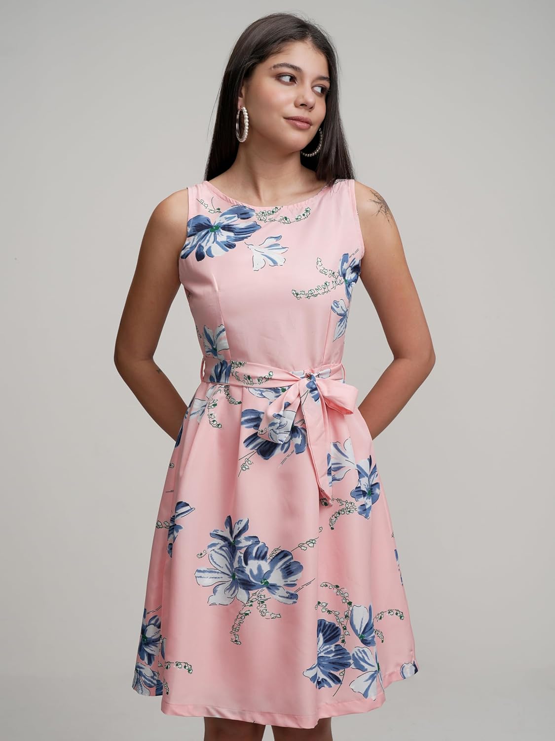 Tokyo Talkies Womens Floral Mini Flared Dress | Sleeveless with Belt& Playful Silhouette | Chic & Effortlessly Feminine| Stylish by Prixsa.com - Image 5