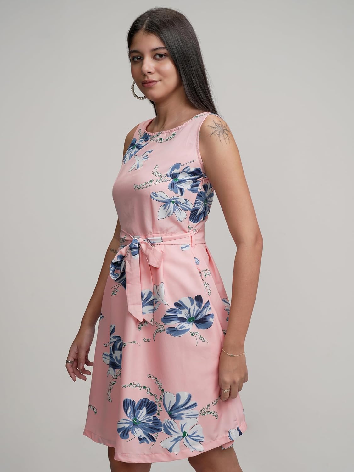 Tokyo Talkies Womens Floral Mini Flared Dress | Sleeveless with Belt& Playful Silhouette | Chic & Effortlessly Feminine| Stylish by Prixsa.com - Image 7