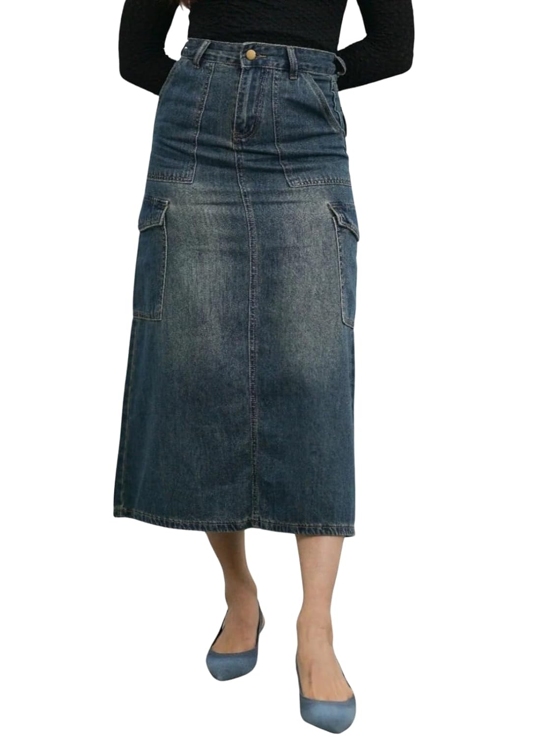 GRECIILOOKS Women's High Waist Denim Skirt with Front Slit – Long Maxi Jean Skirt Casual Fashion – Stylish Denim Skirts for Women by Prixsa.com