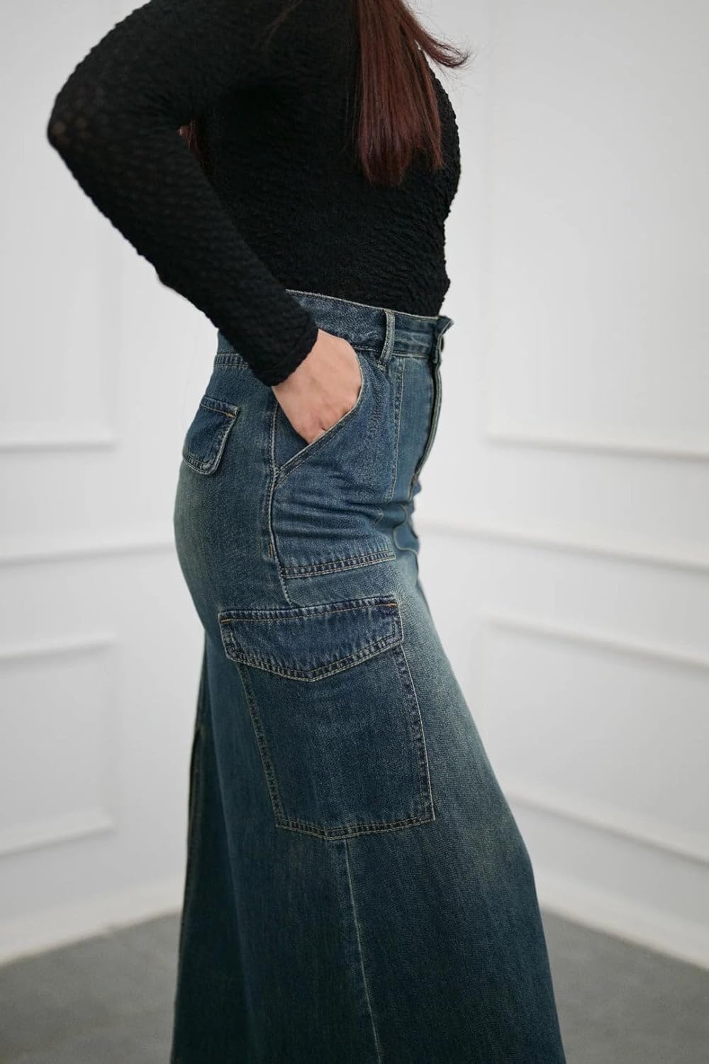 GRECIILOOKS Women's High Waist Denim Skirt with Front Slit – Long Maxi Jean Skirt Casual Fashion – Stylish Denim Skirts for Women by Prixsa.com - Image 3