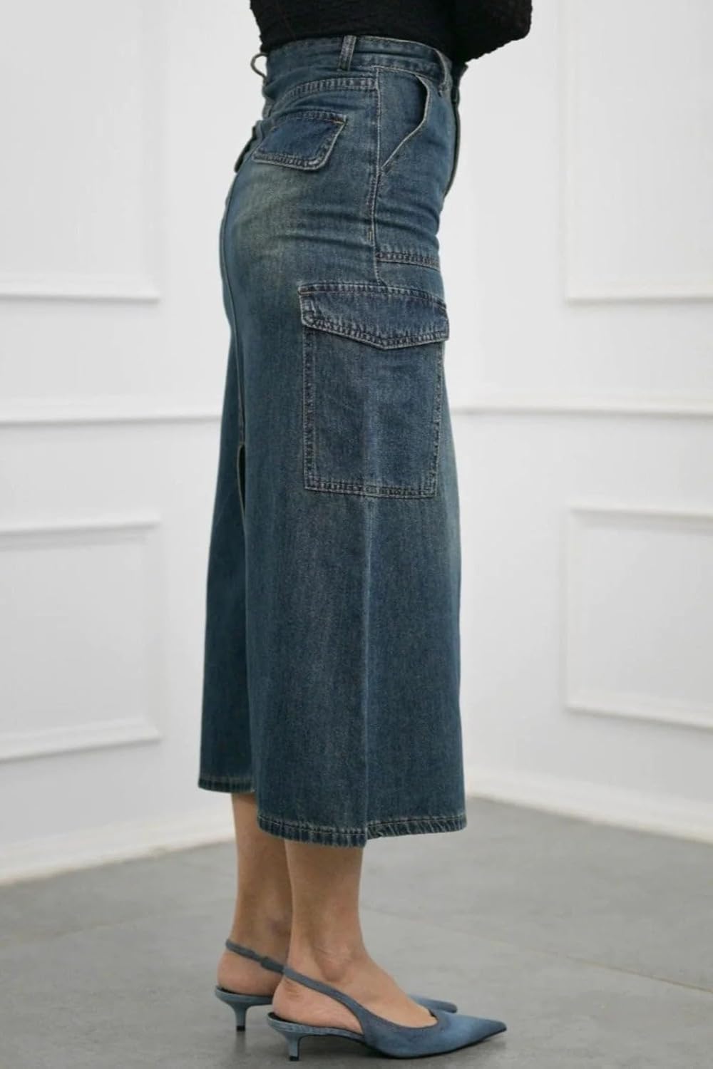 GRECIILOOKS Women's High Waist Denim Skirt with Front Slit – Long Maxi Jean Skirt Casual Fashion – Stylish Denim Skirts for Women by Prixsa.com - Image 2