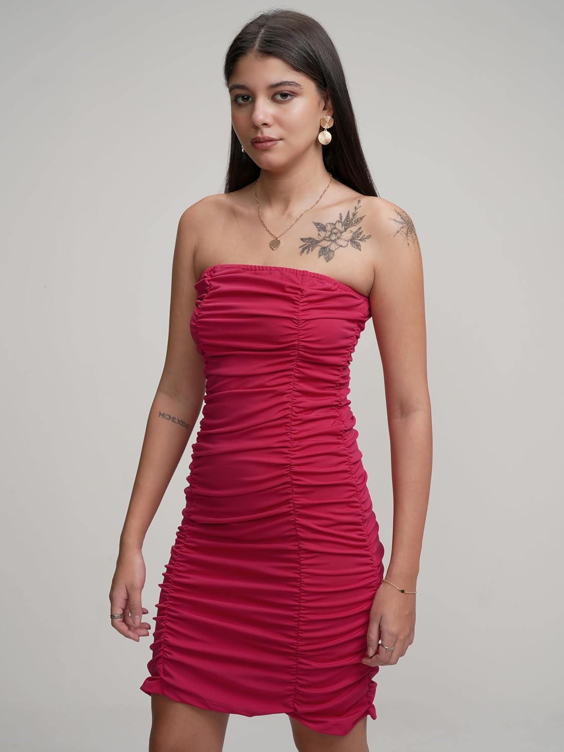 Tokyo Talkies Womens Glamorous Off-Shoulder Ruched Bodycon Mini Dress | Sleek & Flattering Silhouette for A Bold Statement| Stylish by Prixsa.com - Image 7