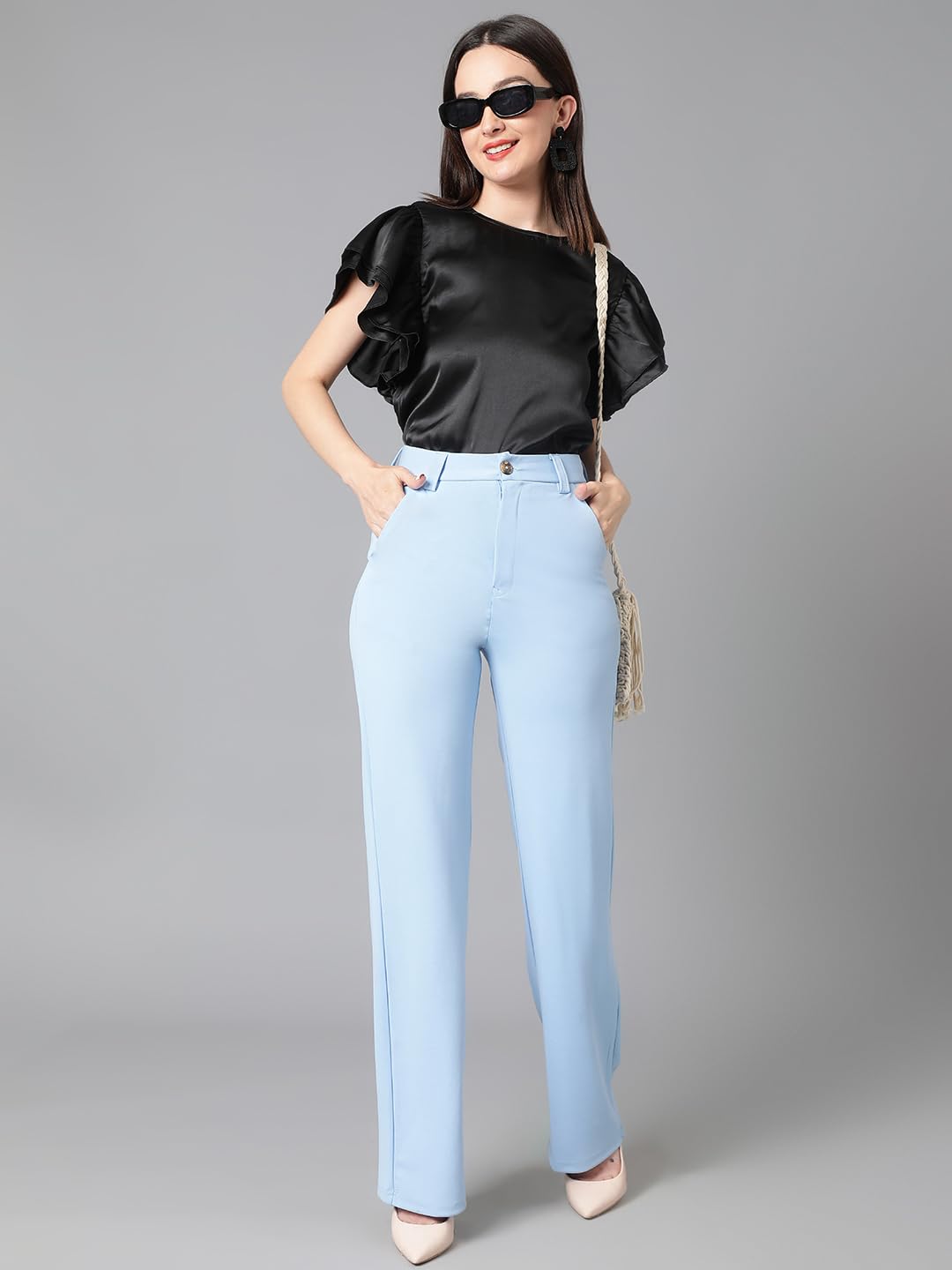 KOTTY Women's High Rise Cotton Blend Relaxed Fit Trousers by Prixsa.com - Image 3