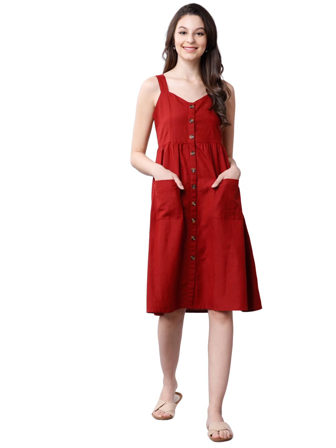 Tokyo Talkies Women's Sleeveless Shoulder Straps Solid Dresses | Stylish| Casual by Prixsa.com