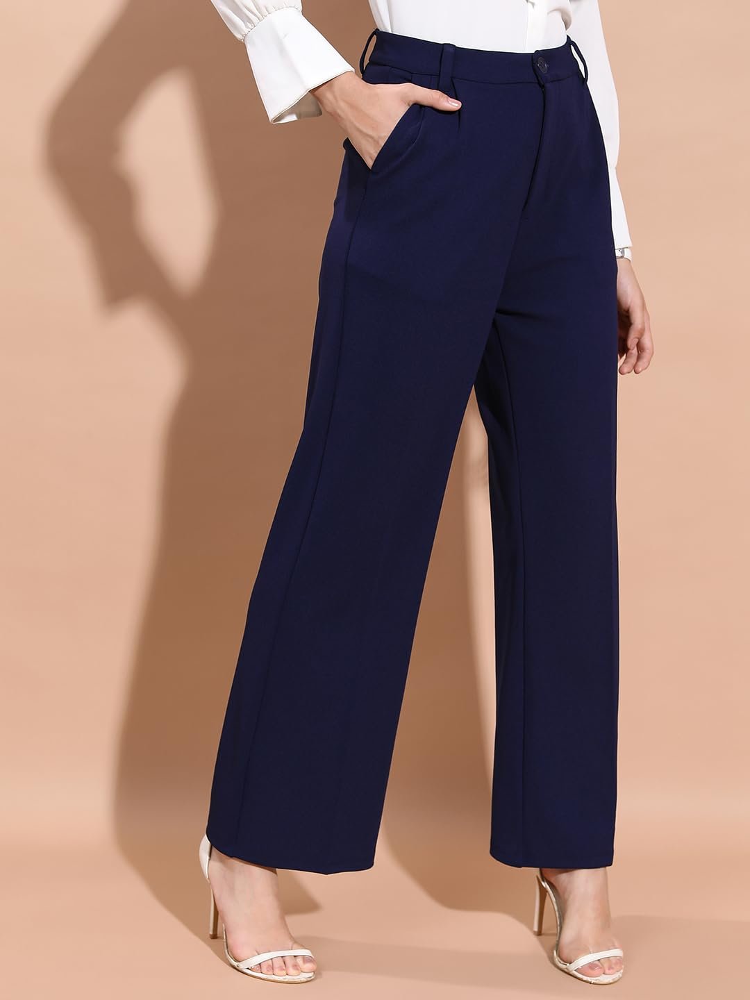 Tokyo Talkies Women's Straight Fit Wide Leg Trousers | Stretchable Trousers | Casual Trousers| Mid-Rise by Prixsa.com - Image 4