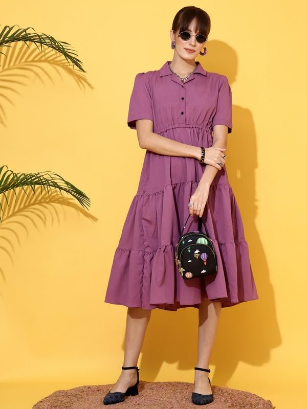 Sheetal Associates Women's Casual Half Sleeve Crepe Shirt Dress by Prixsa.com - Image 3