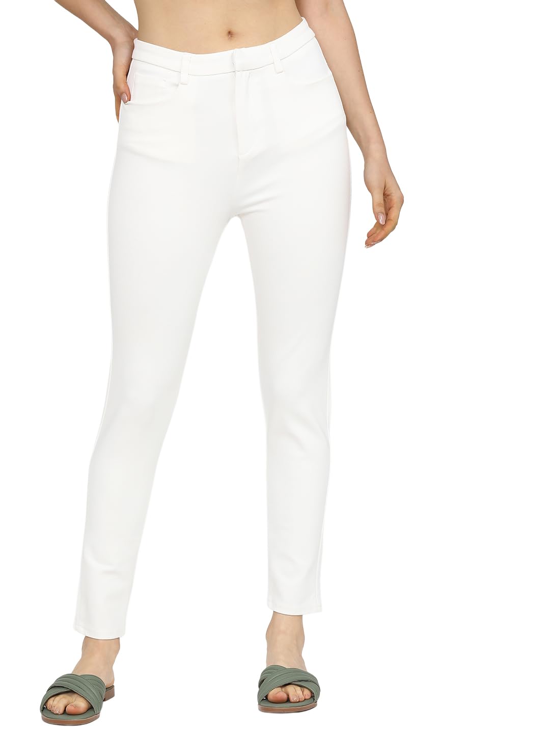 Tokyo Talkies Women's Slim Fit Regular Trousers | Stretchable Trousers| Mid-Rise by Prixsa.com