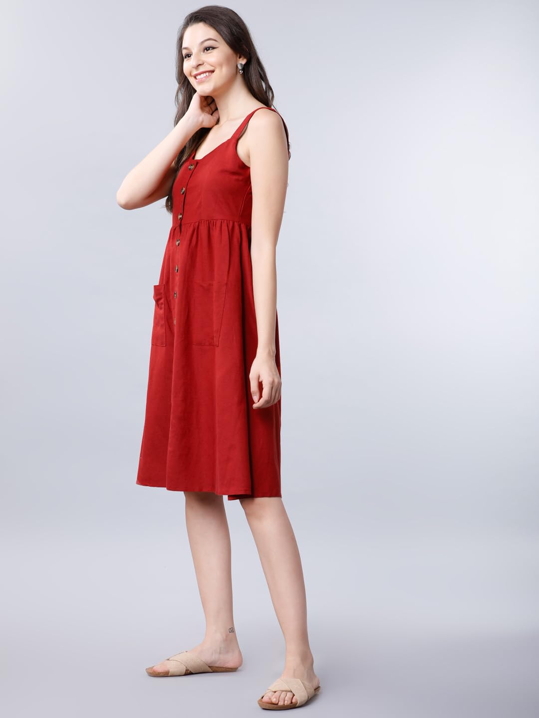 Tokyo Talkies Women's Sleeveless Shoulder Straps Solid Dresses | Stylish| Casual by Prixsa.com - Image 2