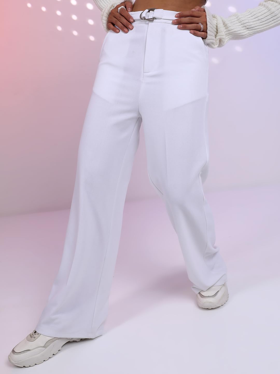 Tokyo Talkies Women's Flared Regular Mid-Rise Stretchable Casual Trousers by Prixsa.com - Image 5