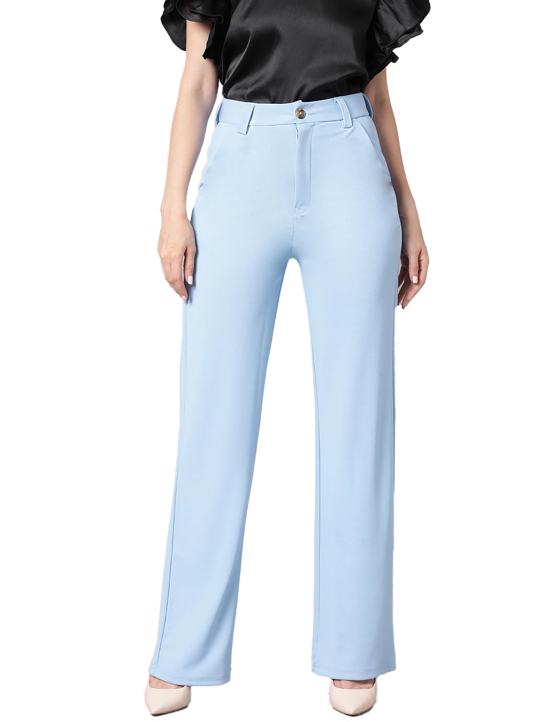 KOTTY Women's High Rise Cotton Blend Relaxed Fit Trousers by Prixsa.com