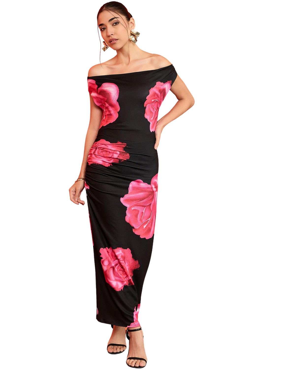 Uptownie Lite Women Stretchable Off-Shoulder Drape Maxi Dress by Prixsa.com