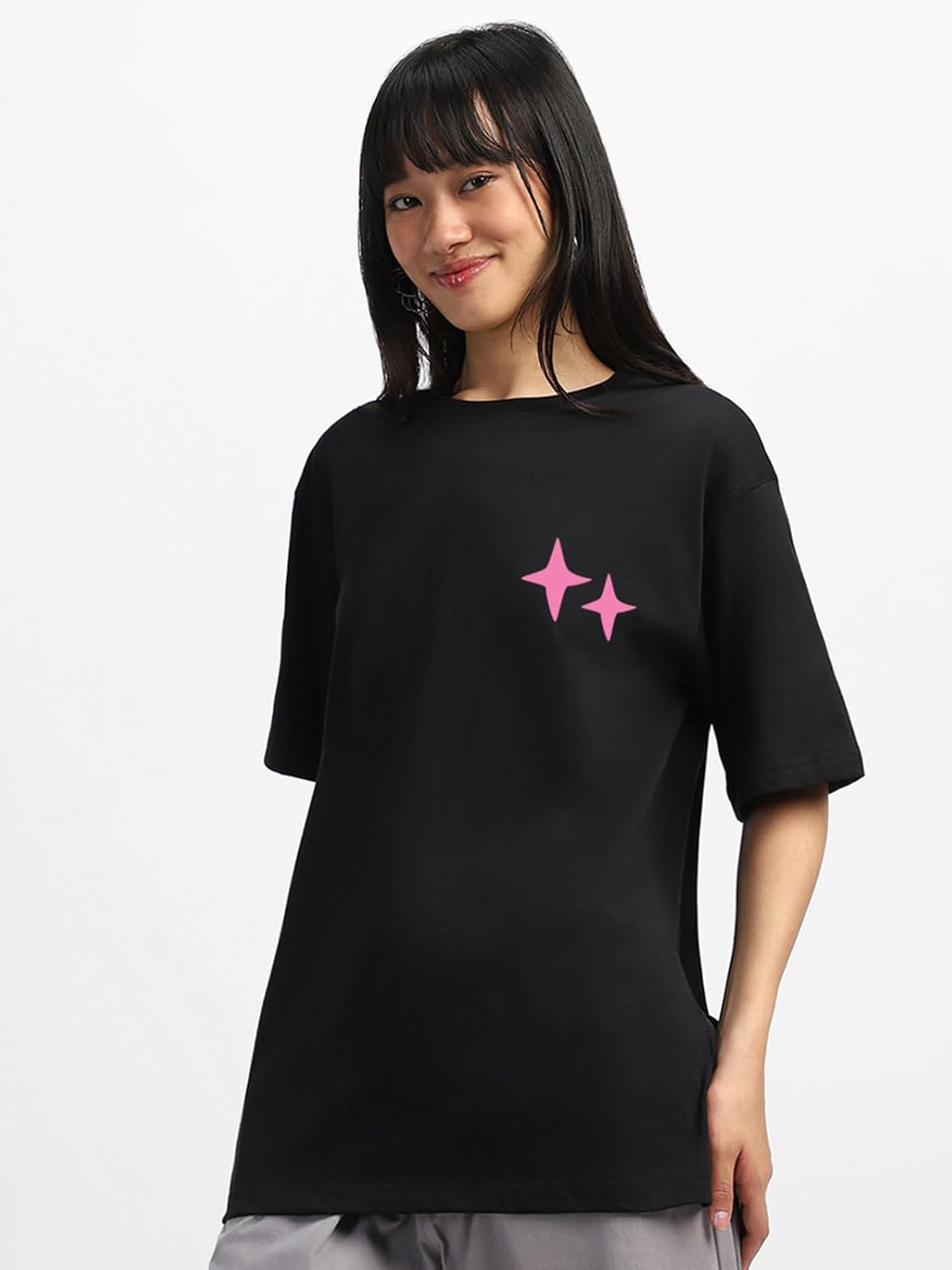 JUNEBERRY® 100% Pure Cotton Oversized Baggy Fit Front & Back The Only Way Out is Through Typographic Printed Black Round Neck T-Shirt for Women & Girls (Sizes: S to 2XL) by Prixsa.com - Image 5