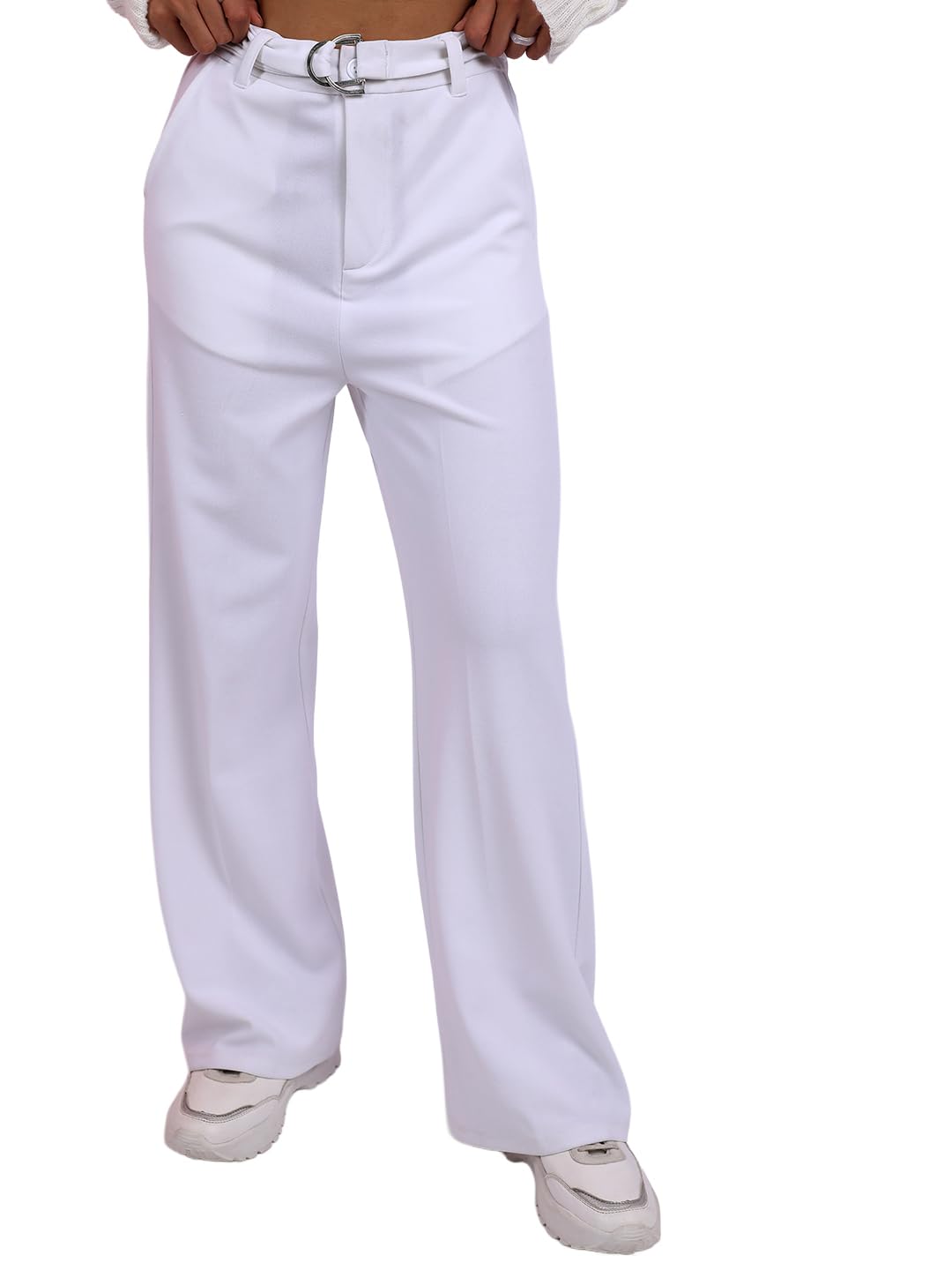 Tokyo Talkies Women's Flared Regular Mid-Rise Stretchable Casual Trousers by Prixsa.com
