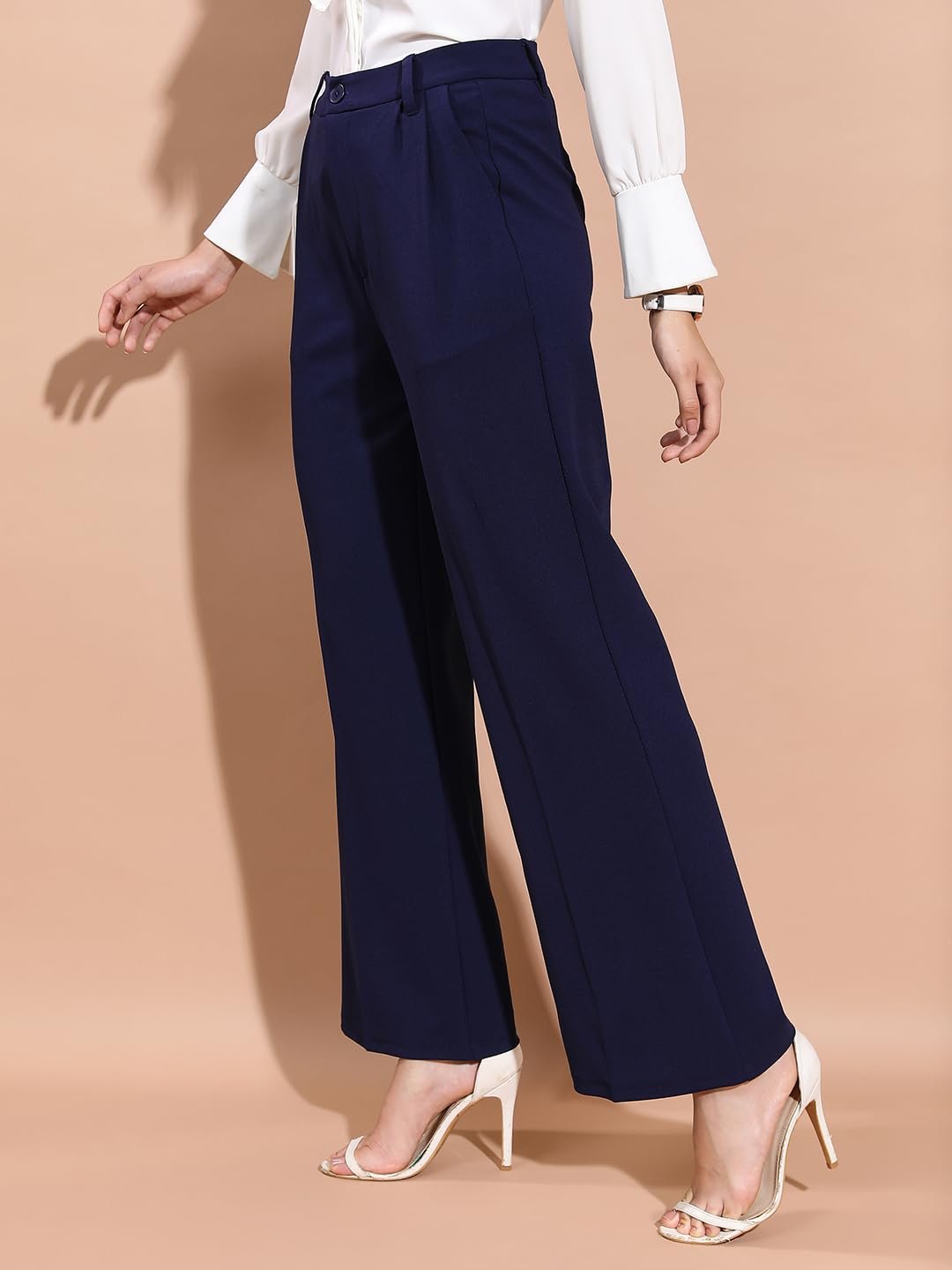 Tokyo Talkies Women's Straight Fit Wide Leg Trousers | Stretchable Trousers | Casual Trousers| Mid-Rise by Prixsa.com - Image 5