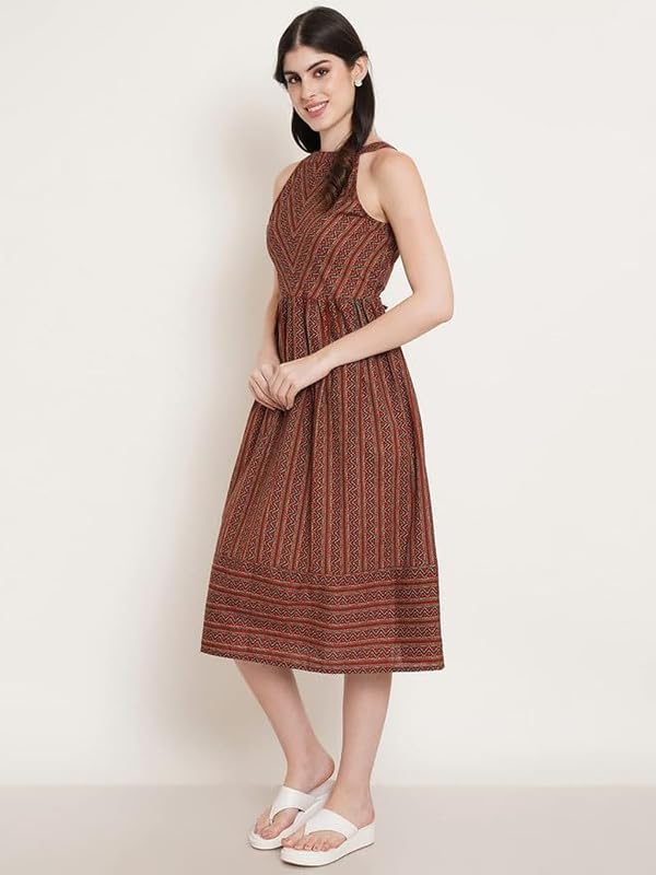 FABRIC FITOOR Women's Cotton Geometric Print Halter Dress by Prixsa.com - Image 3