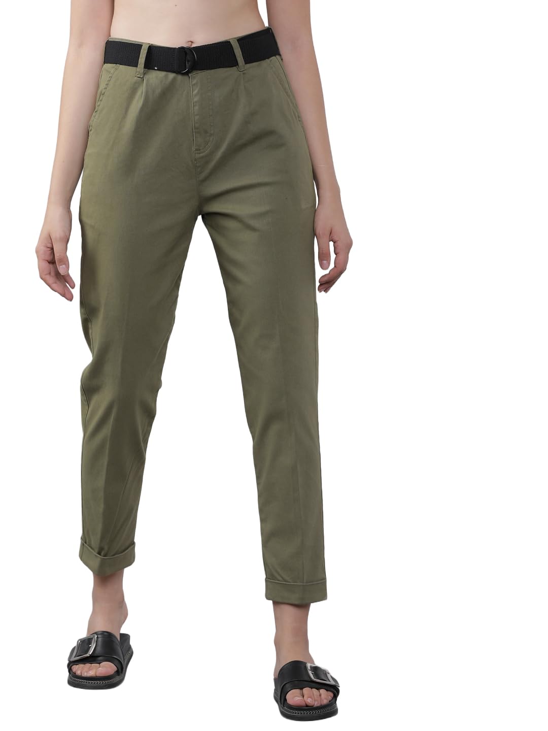 Tokyo Talkies Women's Regular Fit Regular Trousers | Stretchable Trousers| Mid-Rise by Prixsa.com