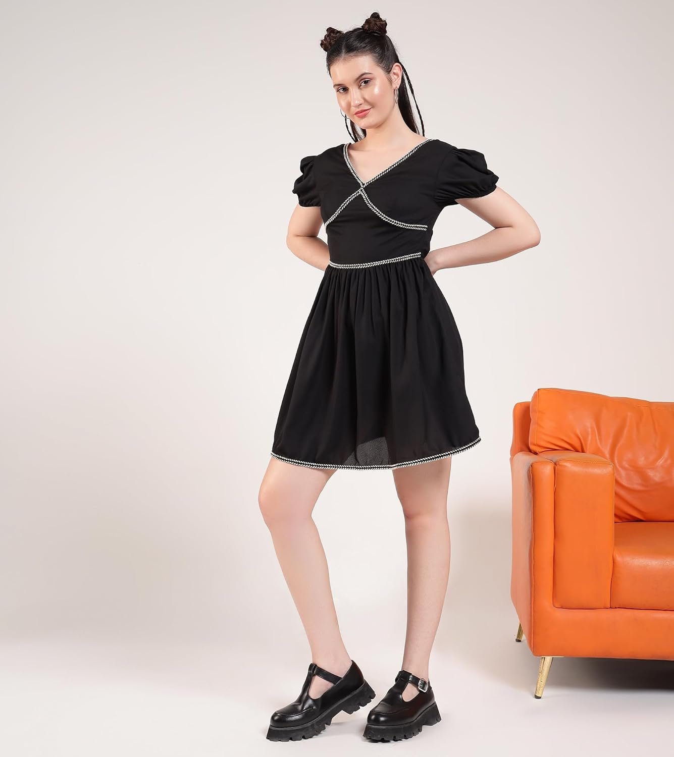 DEEBACO Solid Summer Cool Corset Style Dress for Women's|V-Neck Sleeveless Fit & Flare Above Knee Length|Summer Western Party Casual Wear Trendy Dress for Ladies by Prixsa.com - Image 4
