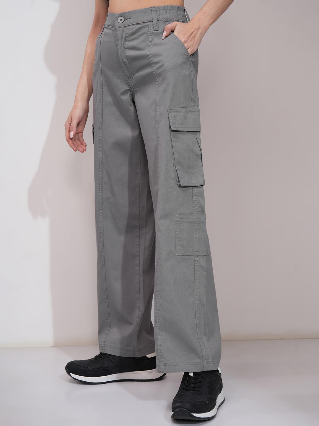 Tokyo Talkies Women's Straight Fit Cargos Trousers| Mid-Rise by Prixsa.com - Image 5