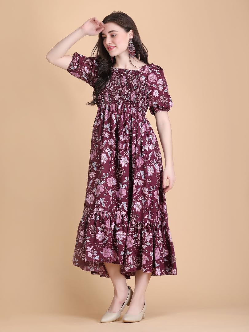 KUDUZO Women's Crepe Material Knee Length Short Sleeve S to XL Size Anarkali Dress for Girls. (KU_D735A_Purple_S) by Prixsa.com - Image 6