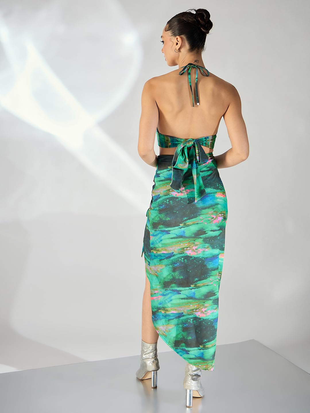 Uptownie Lite Printed Stretchable Halter Neck Top and Skirt Set by Prixsa.com - Image 4