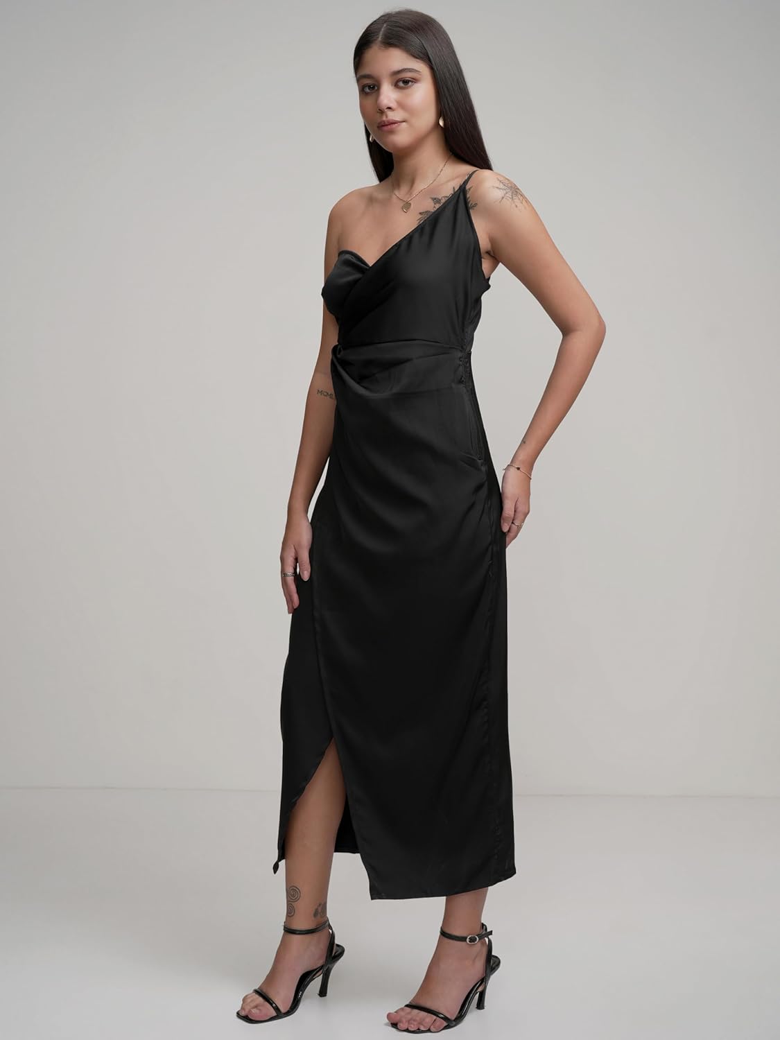 Tokyo Talkies Womens Chic One-Shoulder Wrap Dress with Strap Detail– Effortlessly Elegant Midi for Any Occasion| Stylish by Prixsa.com - Image 7